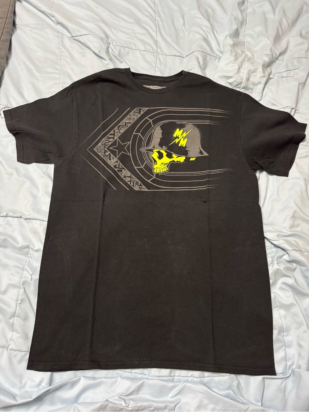 Metal Mulisha Black Short-Sleeve Tee with Yellow Skull Helmet Graphic
